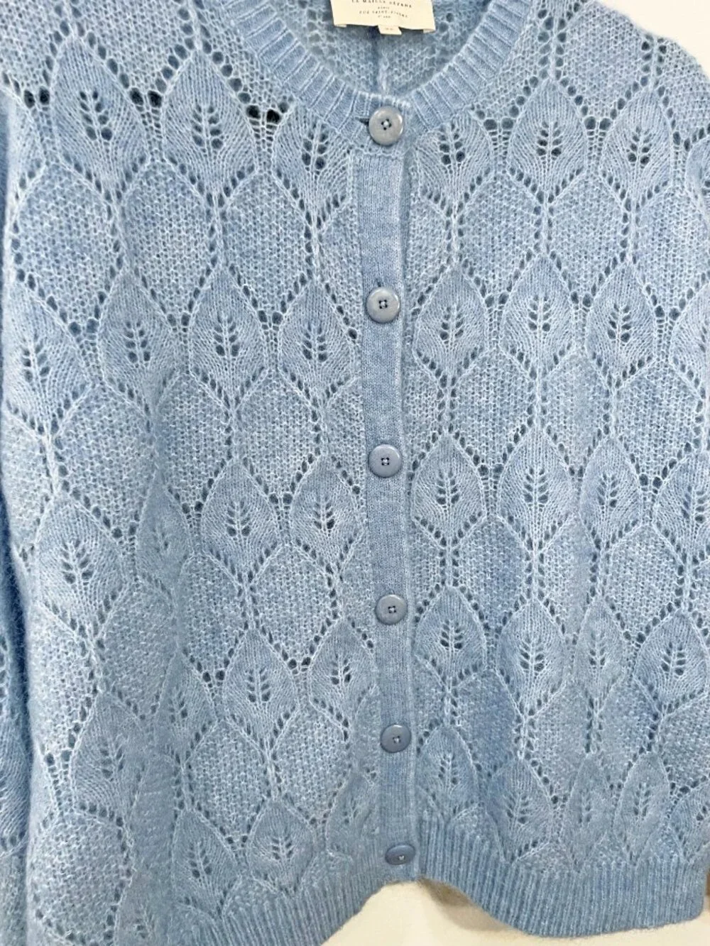Last Call! Like New Sezane Phoebe Mohair Wool Pointelle Cardigan Storm Blue XS - Picture 5 of 8